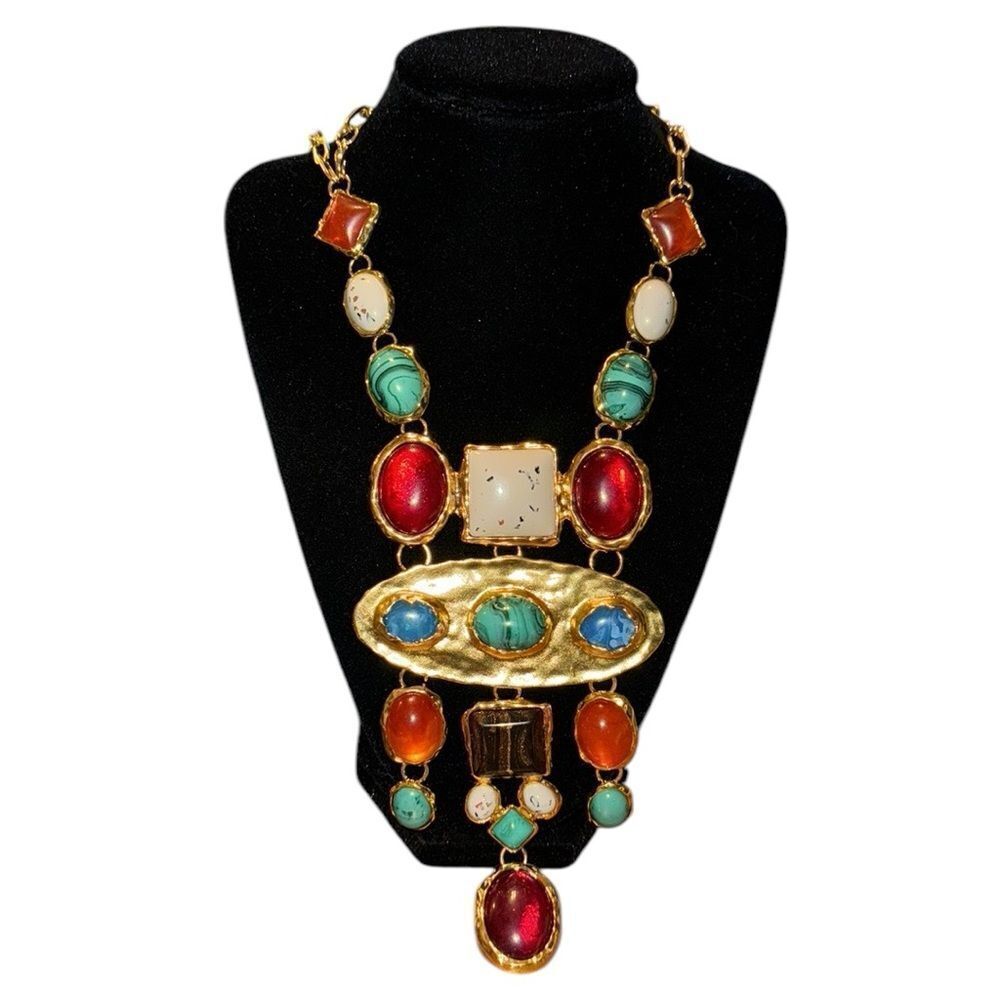 New multi color gold tone ethnic necklace.